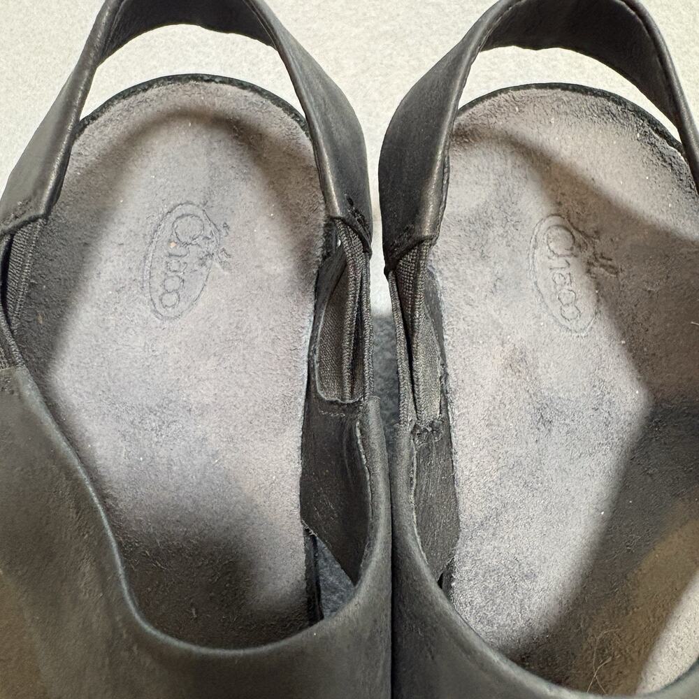 Chaco Wayfarer Black Leather Sandals Womens 8 Thong Slingback LUVSEAT Comfort - Picture 5 of 7